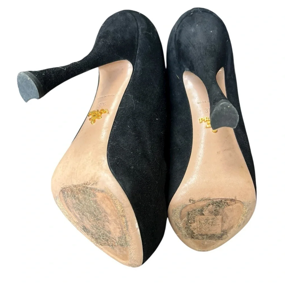 Prada Black Suede Sculpted Heels